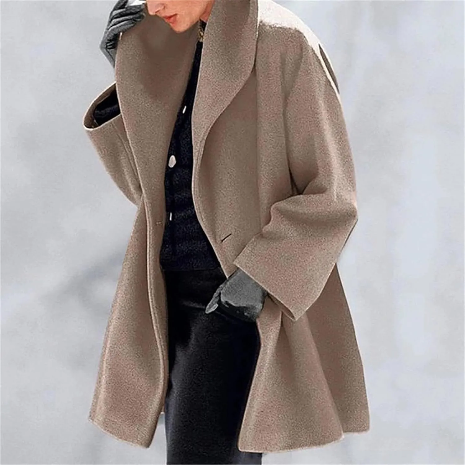 Womens Trench Coat Long Wool Blend Coats Single Breasted Jackets Fall Winter Casual Shawl Collar Overcoat Outerwear