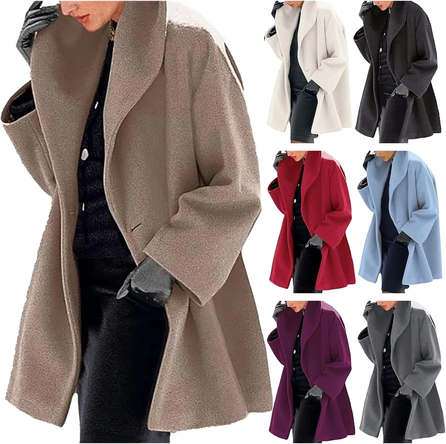 Womens Trench Coat Long Wool Blend Coats Single Breasted Jackets Fall Winter Casual Shawl Collar Overcoat Outerwear