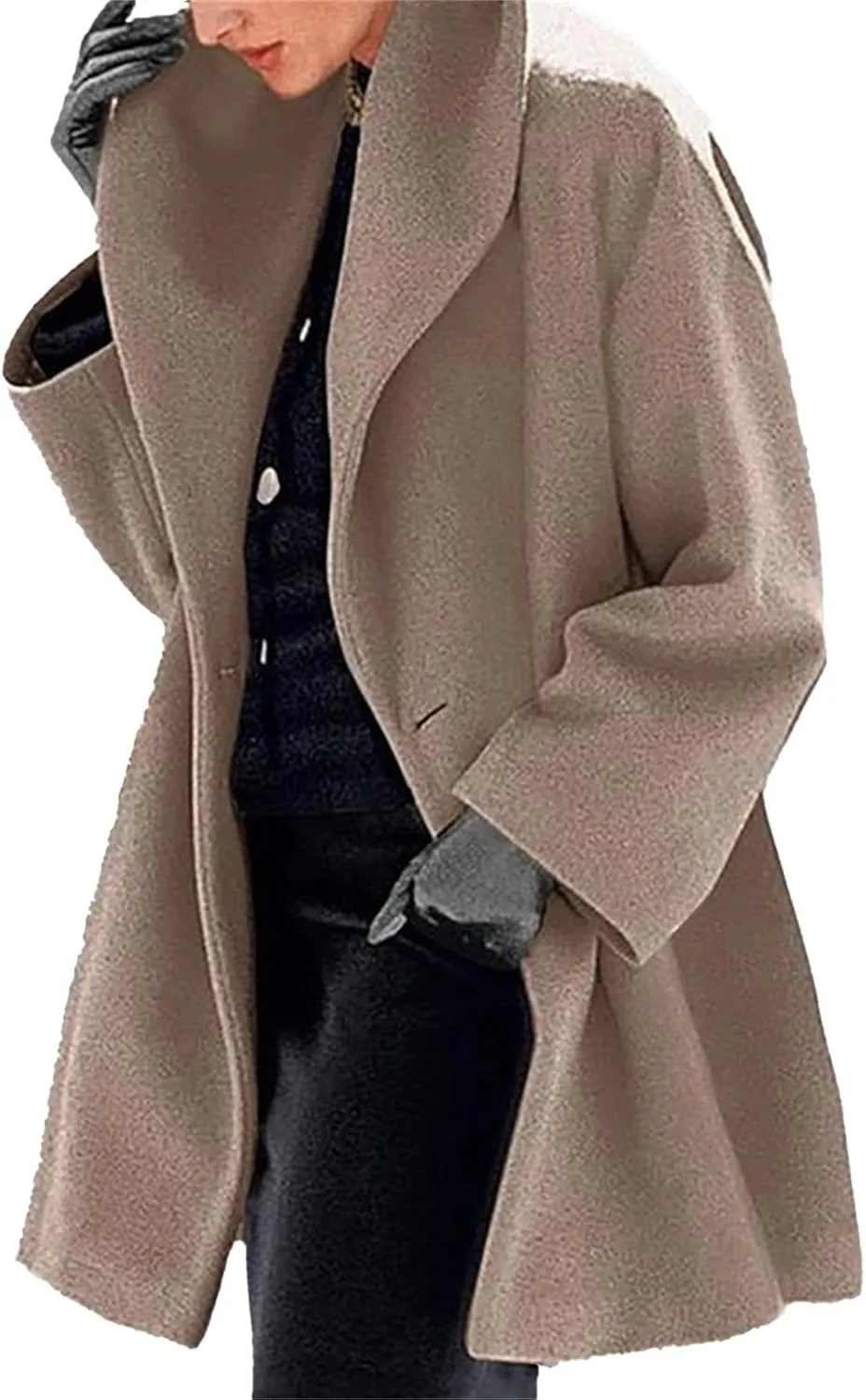Womens Trench Coat Long Wool Blend Coats Single Breasted Jackets Fall Winter Casual Shawl Collar Overcoat Outerwear