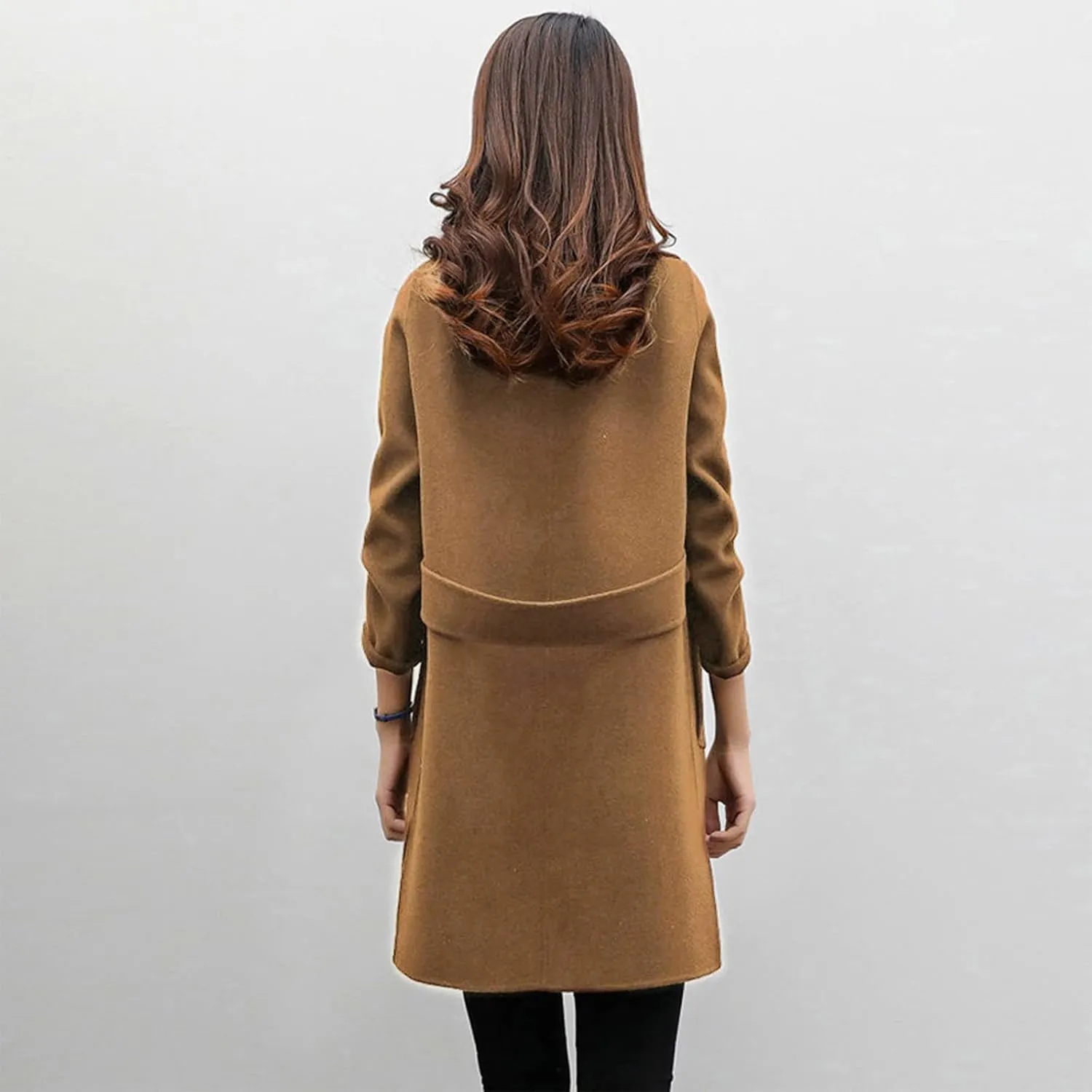 Women's Wool Blend Trench Coats Elegant Notched Collar Double Breasted Pea Coats Mid-Long Oversized Winter Jacket