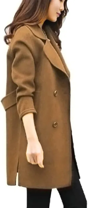 Women's Wool Blend Trench Coats Elegant Notched Collar Double Breasted Pea Coats Mid-Long Oversized Winter Jacket