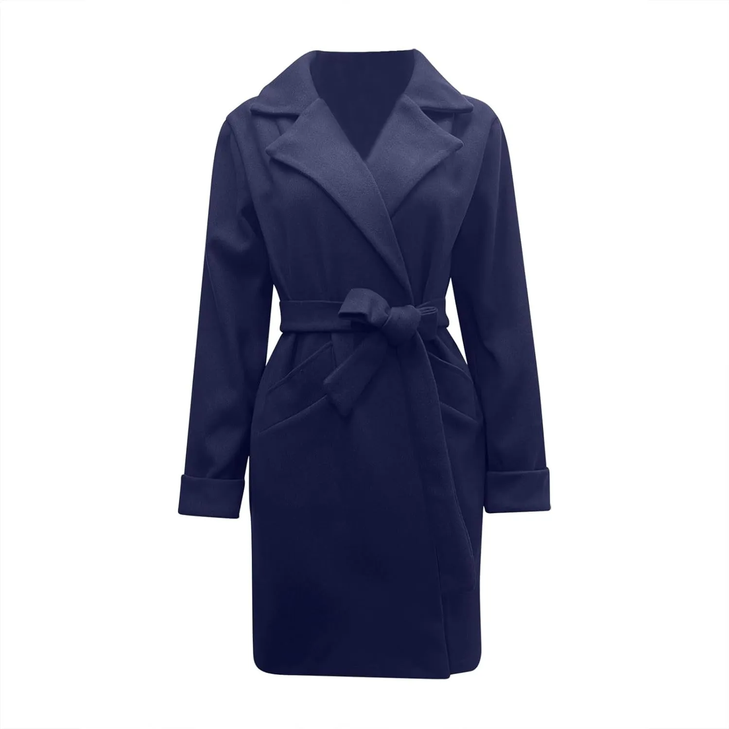 Women’S Wool Blend Winter Coats Double Breasted Notch Lapel Trench Coat Thicken Warm Overcoat Jackets with Belts