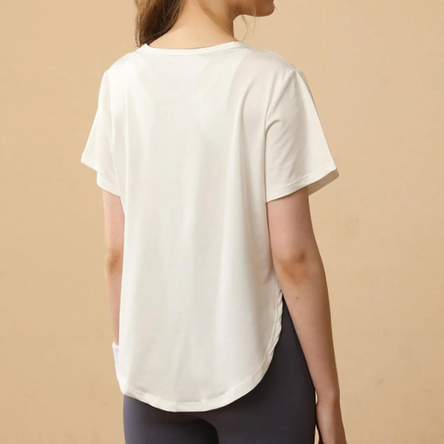 Women's Workout Tops Athletic Shirts Cropped Short Sleeve Side Slit Running Gym Quick Dry Sun Protection Tee T Shirt