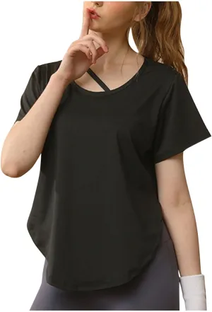 Women's Workout Tops Athletic Shirts Cropped Short Sleeve Side Slit Running Gym Quick Dry Sun Protection Tee T Shirt