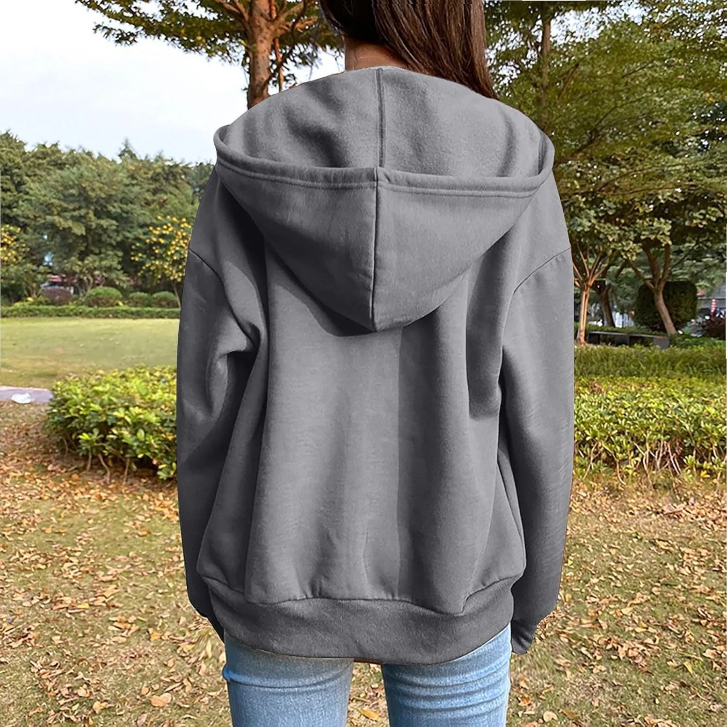 Women's Zip Up Hoodies Casual Fall Fashion Oversized Sweatshirts Y2K Teen Girl Cute Long Sleeve Jackets with Pockets