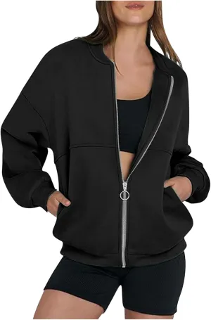 Women's Zip Up Sweatshirt Casual Long Sleeve Cropped Hoodies Fall Jacket 2024 Fashion Fleece Comfy Gym Pullover Tops