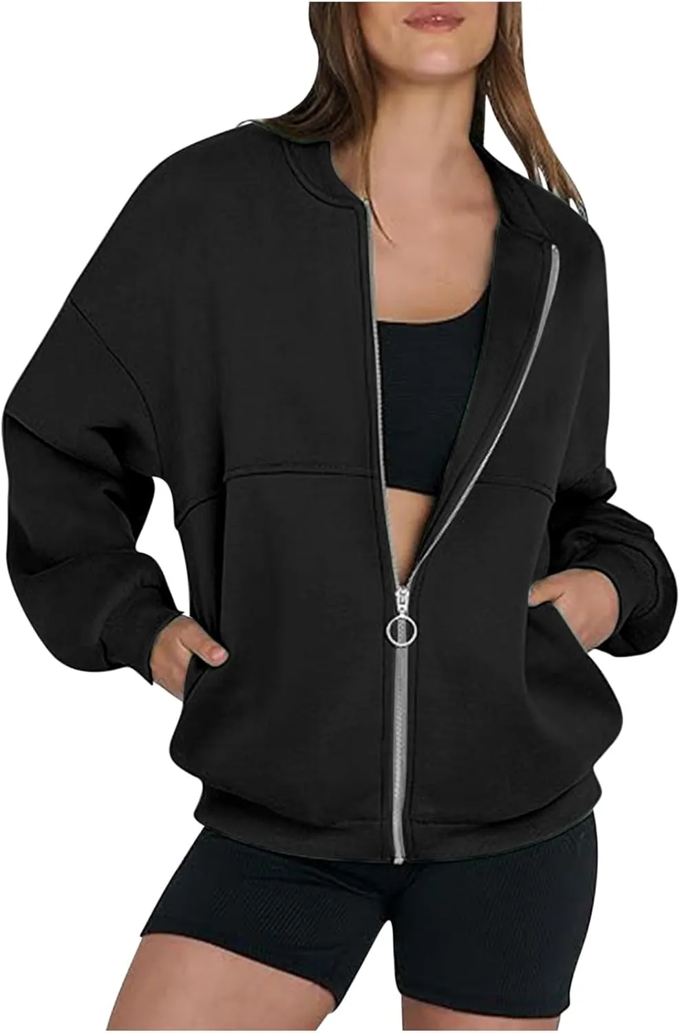 Women's Zip Up Sweatshirt Casual Long Sleeve Cropped Hoodies Fall Jacket 2024 Fashion Fleece Comfy Gym Pullover Tops