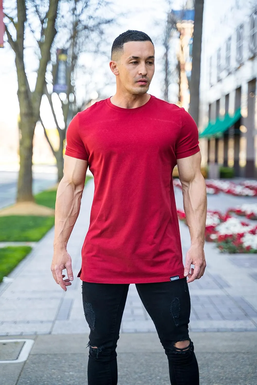 YoungLA Mens Minimalist Fitted T-Shirts | Long Drop Cut Tee | Workout Gym 411