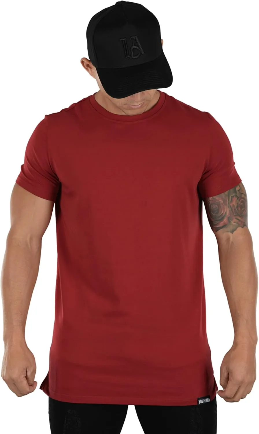 YoungLA Mens Minimalist Fitted T-Shirts | Long Drop Cut Tee | Workout Gym 411