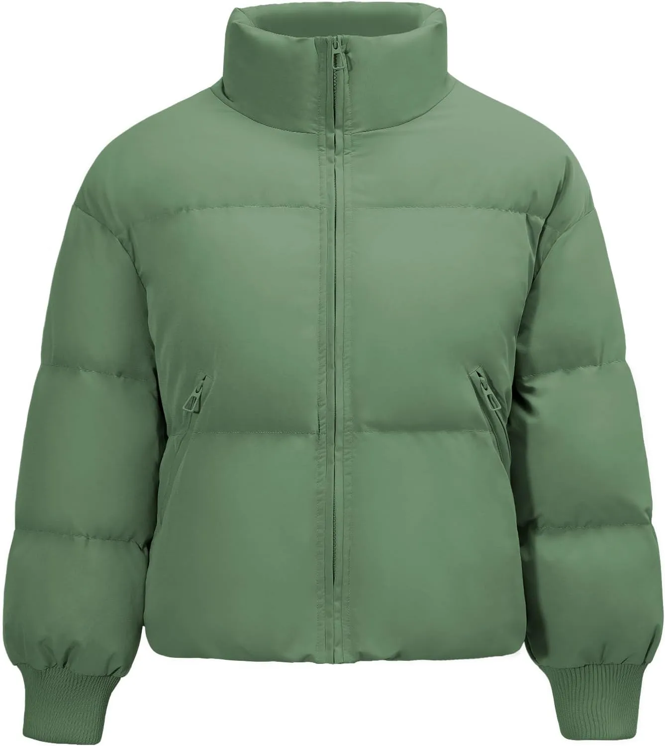 Yusongirl Womens Cropped Puffer Jacket Winter Warm Quilted Jackets Baggy Short Down Coats Long Sleeve Zip Coat