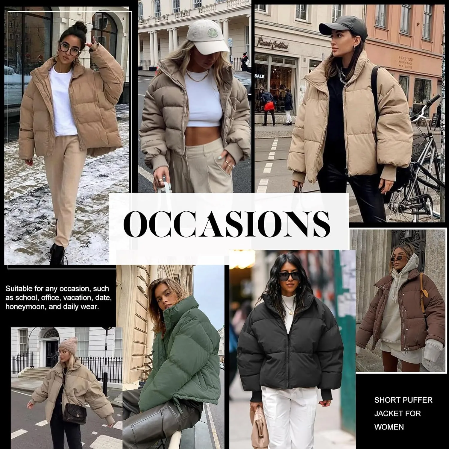 Yusongirl Womens Cropped Puffer Jacket Winter Warm Quilted Jackets Baggy Short Down Coats Long Sleeve Zip Coat