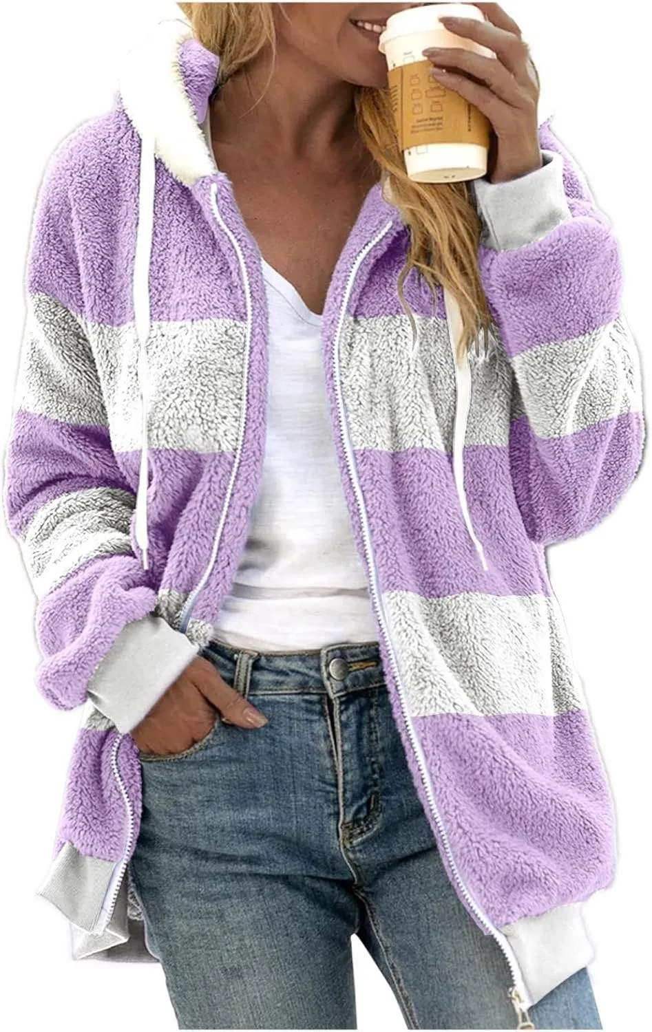 Zip Up Hoodies for Women 2023 Fall Fashion Solid Color Sweatershirt Pullover Tops Long Sleeve Warm Coat Furry Fleece Jacket