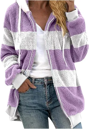 Zip Up Hoodies for Women 2023 Fall Fashion Solid Color Sweatershirt Pullover Tops Long Sleeve Warm Coat Furry Fleece Jacket