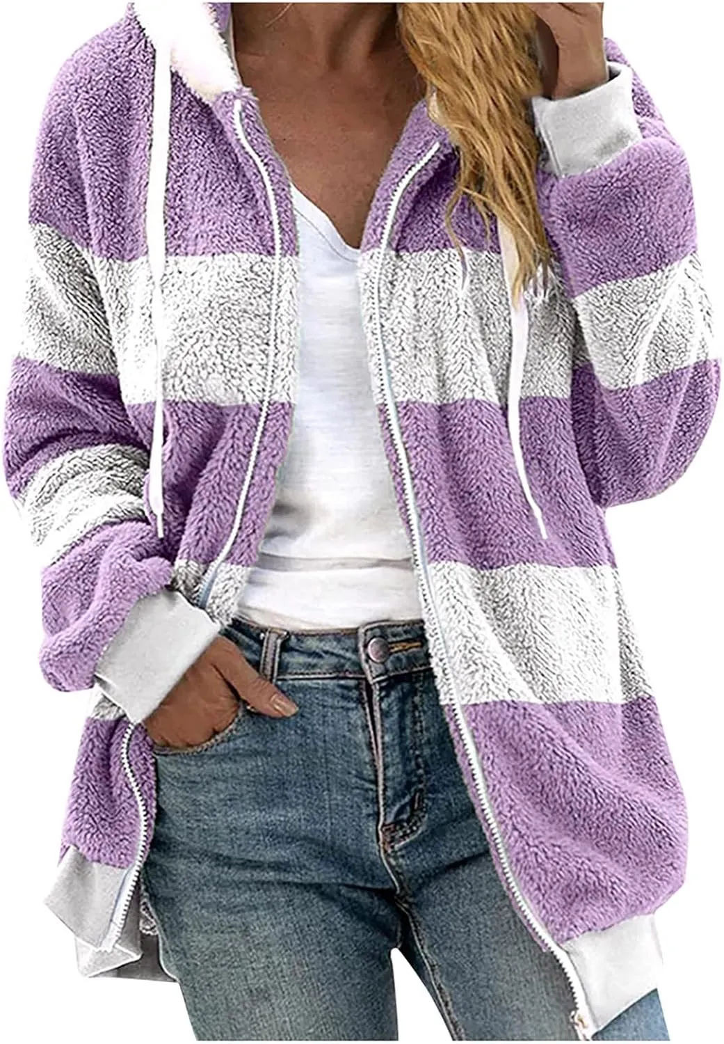 Zip Up Hoodies for Women 2023 Fall Fashion Solid Color Sweatershirt Pullover Tops Long Sleeve Warm Coat Furry Fleece Jacket